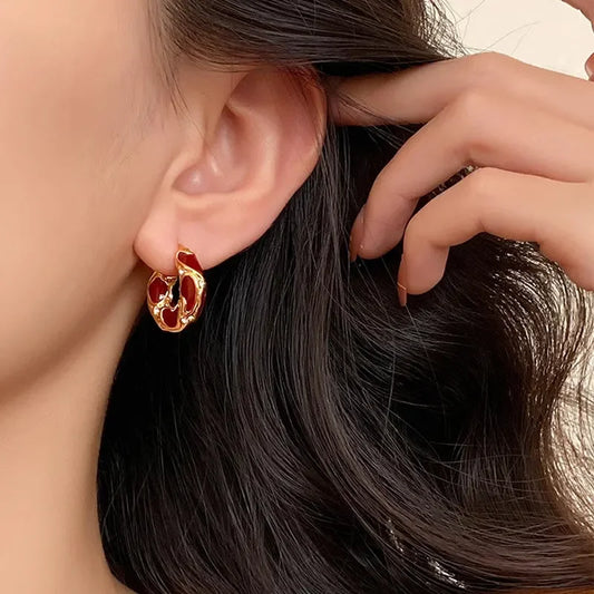 Chayma New Vintage Enamel Color Metal Texture Small Hoop Earrings for Women Trendy Gold Plated Statement Ear Buckle Creative Jewelry - Sunymox Jewelry