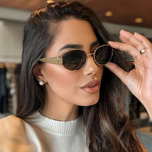Faty Oval Sunglasses for Women Trendy Metal Frame Sunglasses - Sunymox Jewelry